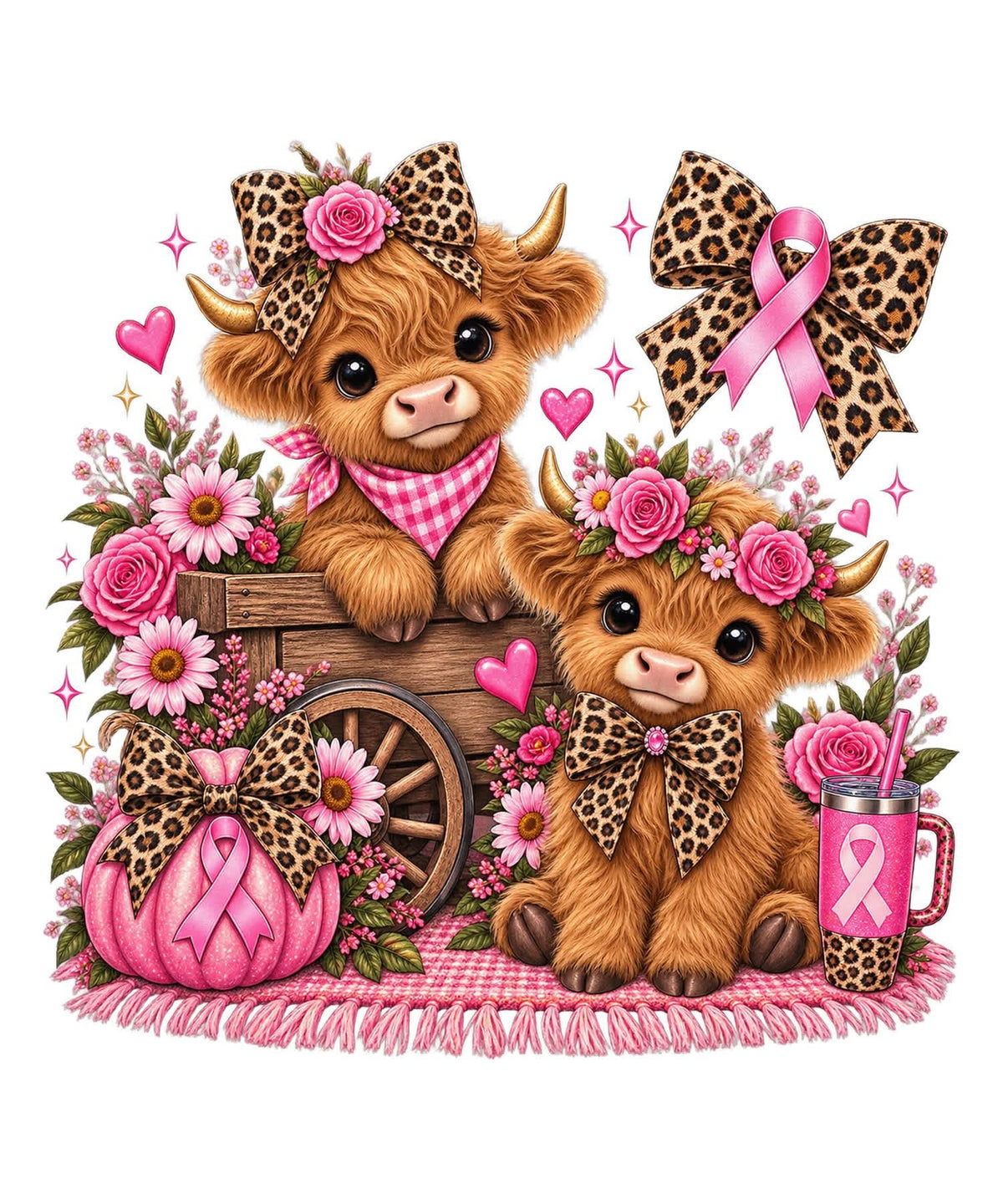 3 Highland Cow Breast Cancer T-Shirt