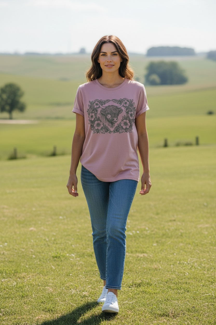 HIGHLAND COW CREWNECK TSHIRT