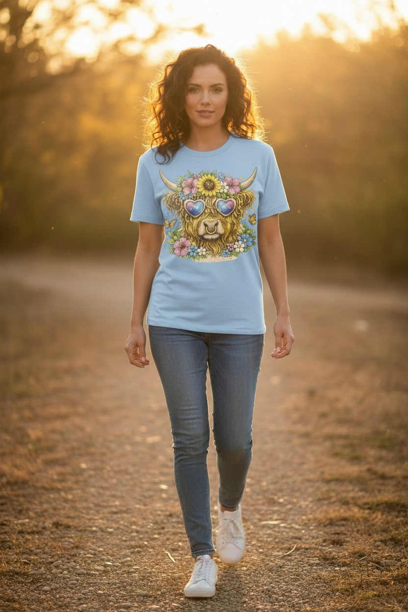 HIGHLAND COW HIPPIE CREWNECK TSHIRT