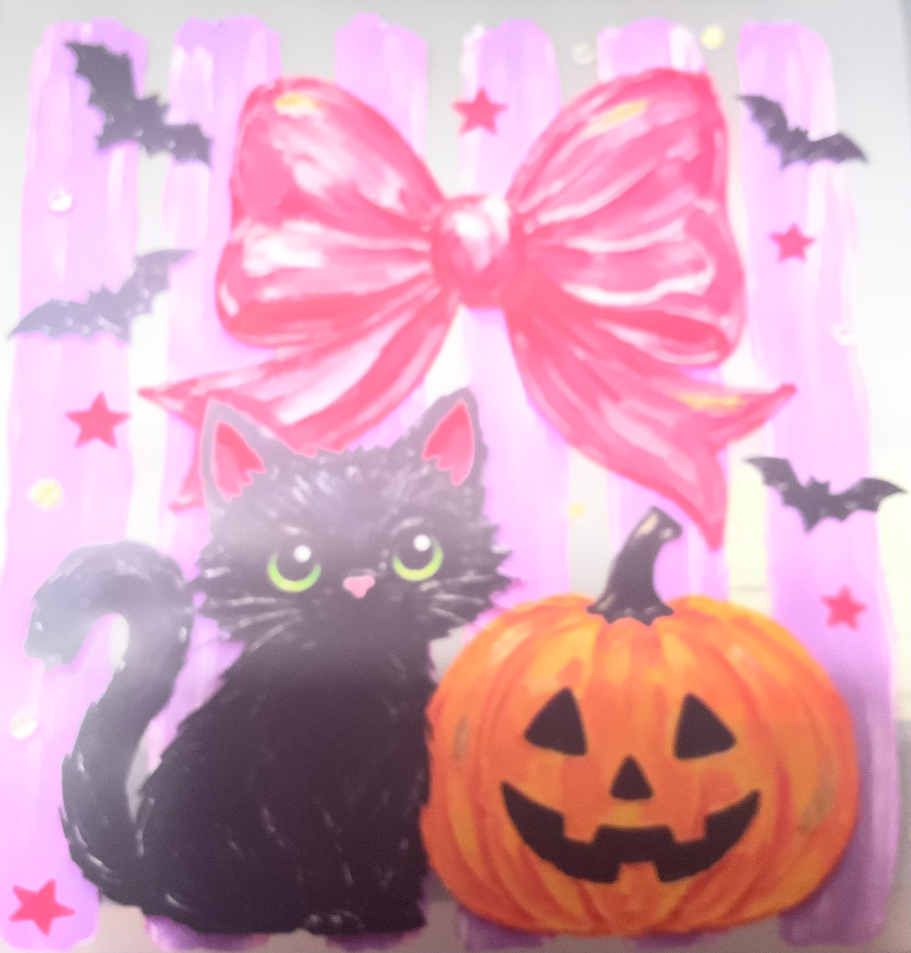 PINK BOW W BLK CAT & PUMPKIN