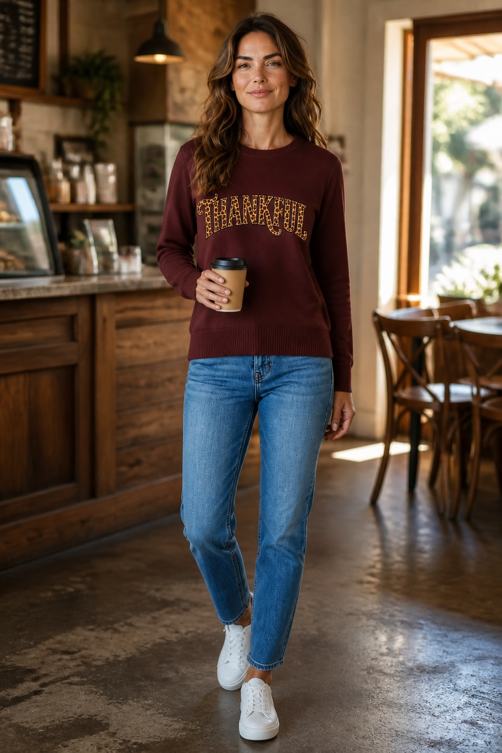 Cheetah Thankful Crew Neck Sweater